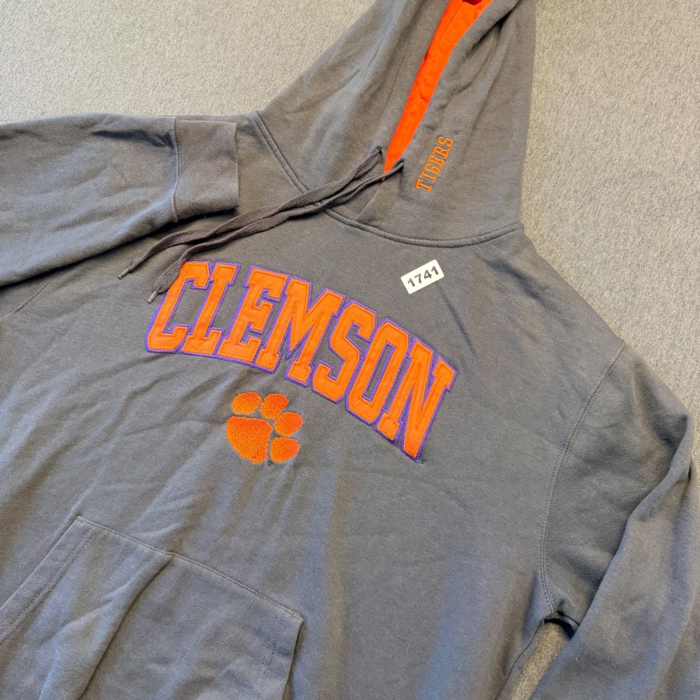 Stadium Athletics Clemson Tigers Hoodie Mens XL Grey Orange Embroidered Pullover